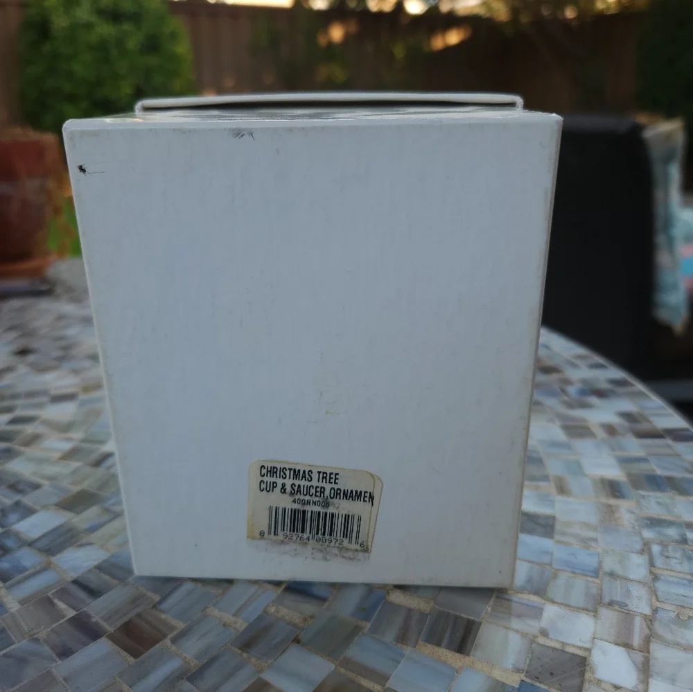 Spode Christmas Tree Teacup Ornament with Red and Green Plaid Bow - Picture 7 of 10